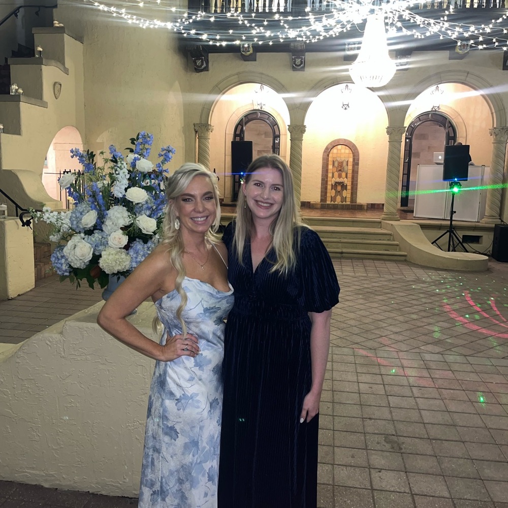 Elegant Floral Blue and White bridesmaid Dress